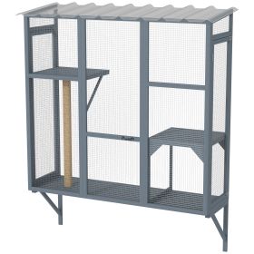 Catio Outdoor, Window Catio For 2-3 Large Indoor Cats W 2 Jumping Platforms, Scratching Post, For Playing, Napping (Option: Grey)