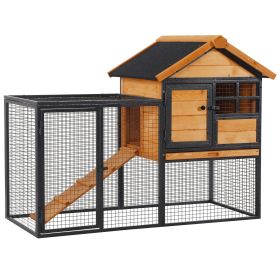2-Level Rabbit Hutch Bunny Cage, Elevated Pet House With Weatherproof Hinged Asphalt Roof, Removable Tray & Ramp For Outdoor, Natural (Option: Black)