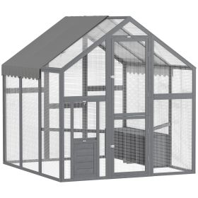 Large Wooden Chicken Run With Waterproof & Anti-UV Cover, For 6-8 Chickens, For Backyard, Farm, 5.5 X 6 X 6 (Option: Grey)