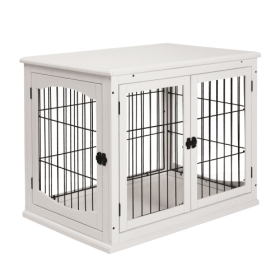 Small Kennel End Table With Two Open Sides And Lockable Door (Option: White)