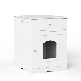 Wooden Pet House Litter Box Fence With Drawers (Option: White)