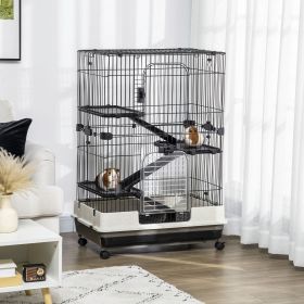 L 4-Level Small Animal Cage Rabbit Hutch with Universal Lockable Wheels (Option: Black-870x600x300 mm)
