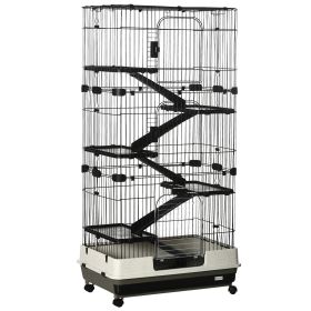 32L 6-Level Small Animal Cage Rabbit Hutch With Wheels Slide-out Tray Black For Bunny Chinchillas Ferret (Option: Black)