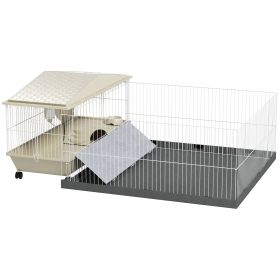 Small Animal Cage With Removable Pet Playpen, Guinea Pig Cage With Waterproof Pad, Hay Feeder, Water Bottle, Food Dish (Option: White)