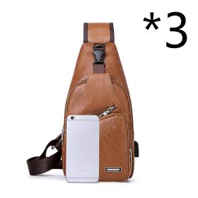 Casual Fashion Men's USB Charging Chest Bag (Option: 3pcs Light Brown)