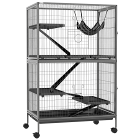5 Tiers Of Small Animal Cages, Ferret Cages, Large Chinchilla Cages With Hammock Fittings And Heavy Duty Wires (Option: Grey)