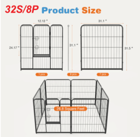 Dog Playpen Indoor Fence Height Metal Exercise Pen With Door Small Puppy-Medium-Large Dogs Animal Pet For Outdoor, Garden, Yard (Option: 32S 8P)