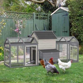 124" Dual Chicken Coop Large Chicken House Rabbit Hutch Hen Poultry Cage Backyard with Outdoor Ramps and Nesting Boxes (Option: Gray-1135x635x245 mm)