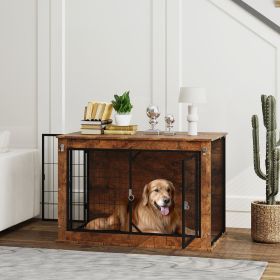 39" Dog Crate Furniture with Flip-up Top Opening (Option: Rustic Brown-1120x735x130 mm)