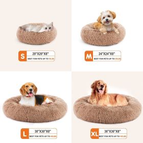 24 Inch Anti-Slip Round Fluffy Plush Faux Fur Cat Bed, Fits Up To 25 Lbs Pets (Option: Brown S)