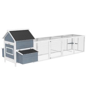 156 Extra Large Wooden Chicken Coop With 2 Nesting Box, Run Cage, Waterproof Wave Roof, For 10-15 Chickens, Light Gray (Option: Light gray)