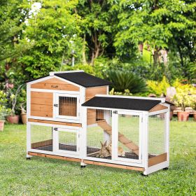 62" Mobile Rabbit Hutch with Wheels (Option: Natural Wood-940x780x240 mm)