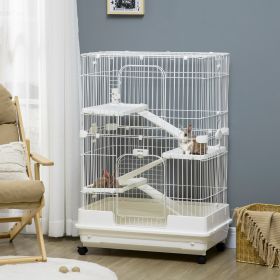 L 4-Level Small Animal Cage Rabbit Hutch with Universal Lockable Wheels (Option: White-864x602x305 mm)
