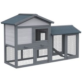 Outdoor Rabbit Hutch Wooden Bunny Cage Guinea Pig House With Run Area Removable Tray Asphalt Roof Lockable Doors Ramp Gray (Option: Grey)