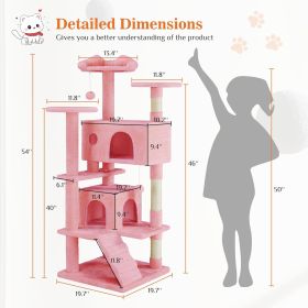 54 -Cat Tree Tower - Multi-level With Sisal Grab Post, Indoor Apartment With Ladder, Plush Toys, Rest And Play (Option: Pink)