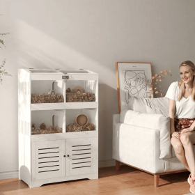 Large Hamster Cage For Multiple Small Pets, Rat Cage With Storage Cabinet, Clear Transparent Panels (Option: White)