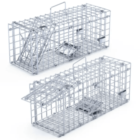 2Pcs Foldable Rat Trap Cage Humane Live Rodent Trap Cage Galvanized (Option: Silver)