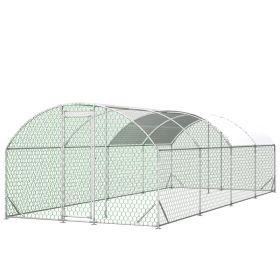 26'x9'x6'Large Metal Chicken Coop,Walk-in Poultry Cage,Chicken Run With Waterproof Cover,Outdoor Backyard Farm,Chicken Rabbits Duck Run Pen,Easy (Option: Silver)