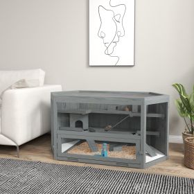 Large Hamster Cage Small Animal Exercise Play House 3 Tier with Tray (Option: Gray-1255x650x185 mm)